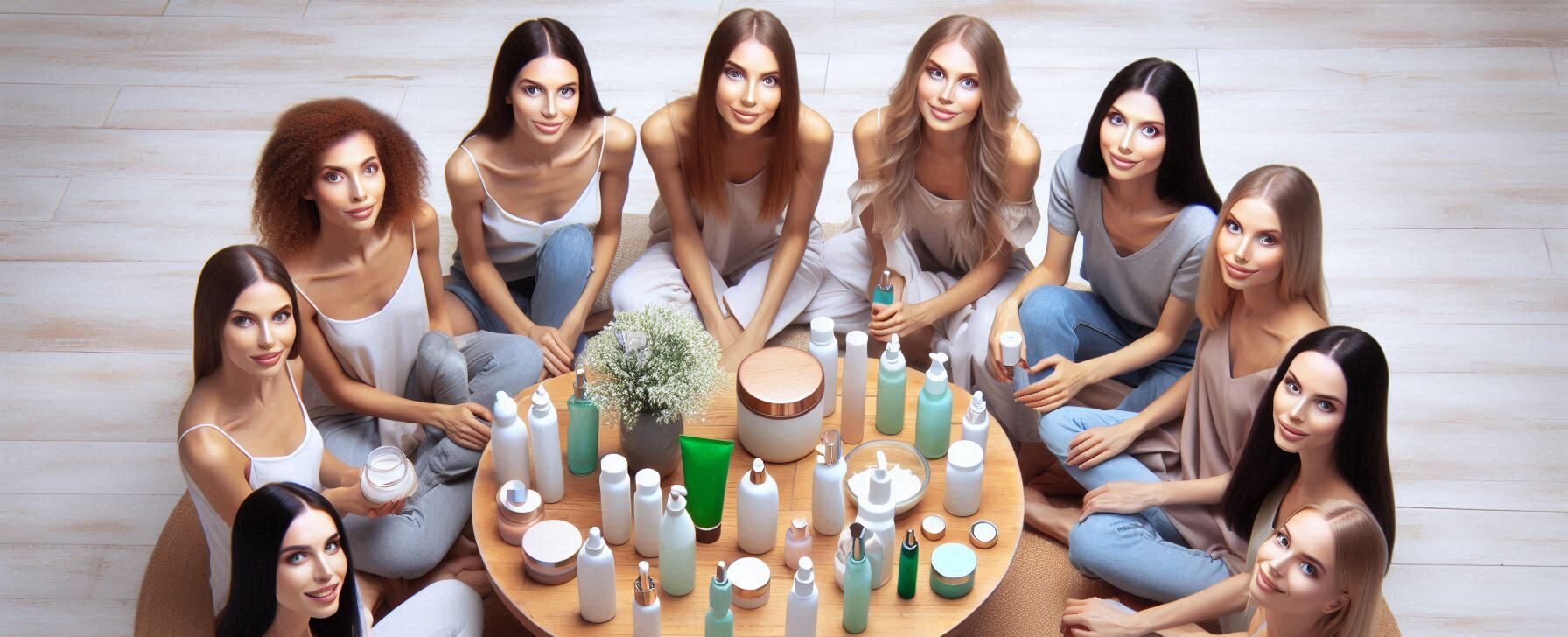 Women Sitting in a Circle Holding Skincare Products