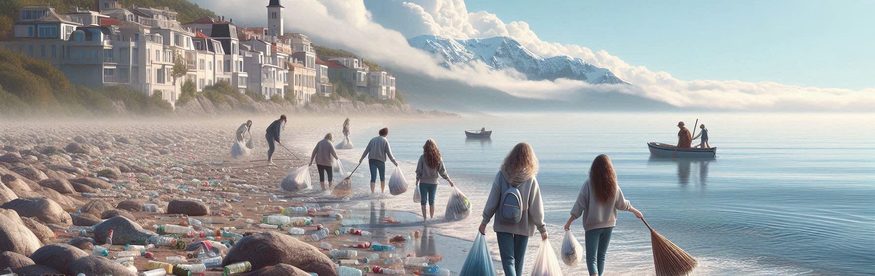 Women Cleaning Clutter from the Ocean Shore