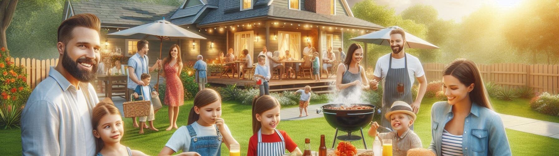 Summer Barbecue Scene with Multiple Families