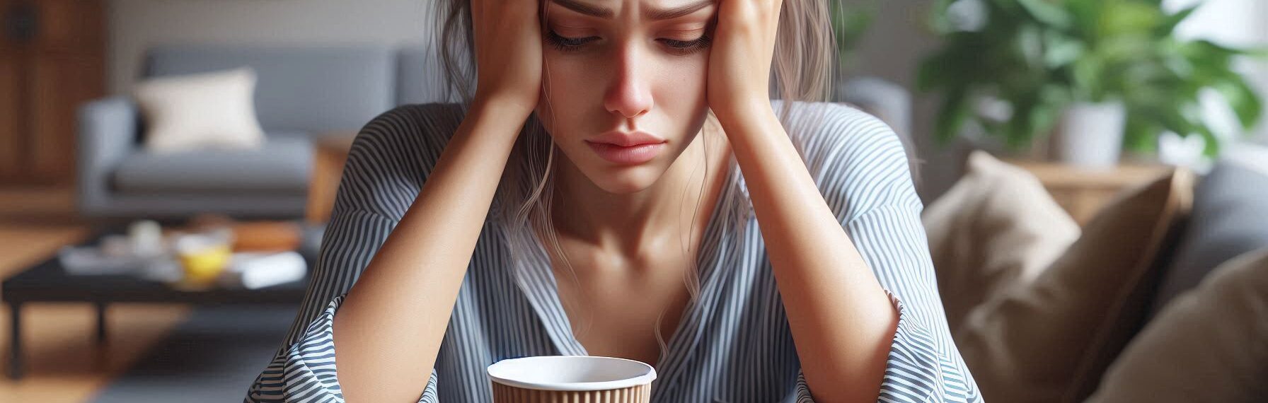 Woman Stressed Out Because Her Coffee Cup is Empty